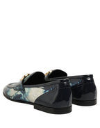 Dolce & Gabbana Metallic Blue Silver Leather DG Loafers Shoes