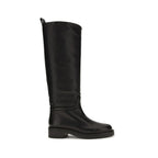 Stuart Weitzman Black Calf Leather Bos Taurus Flat Boots