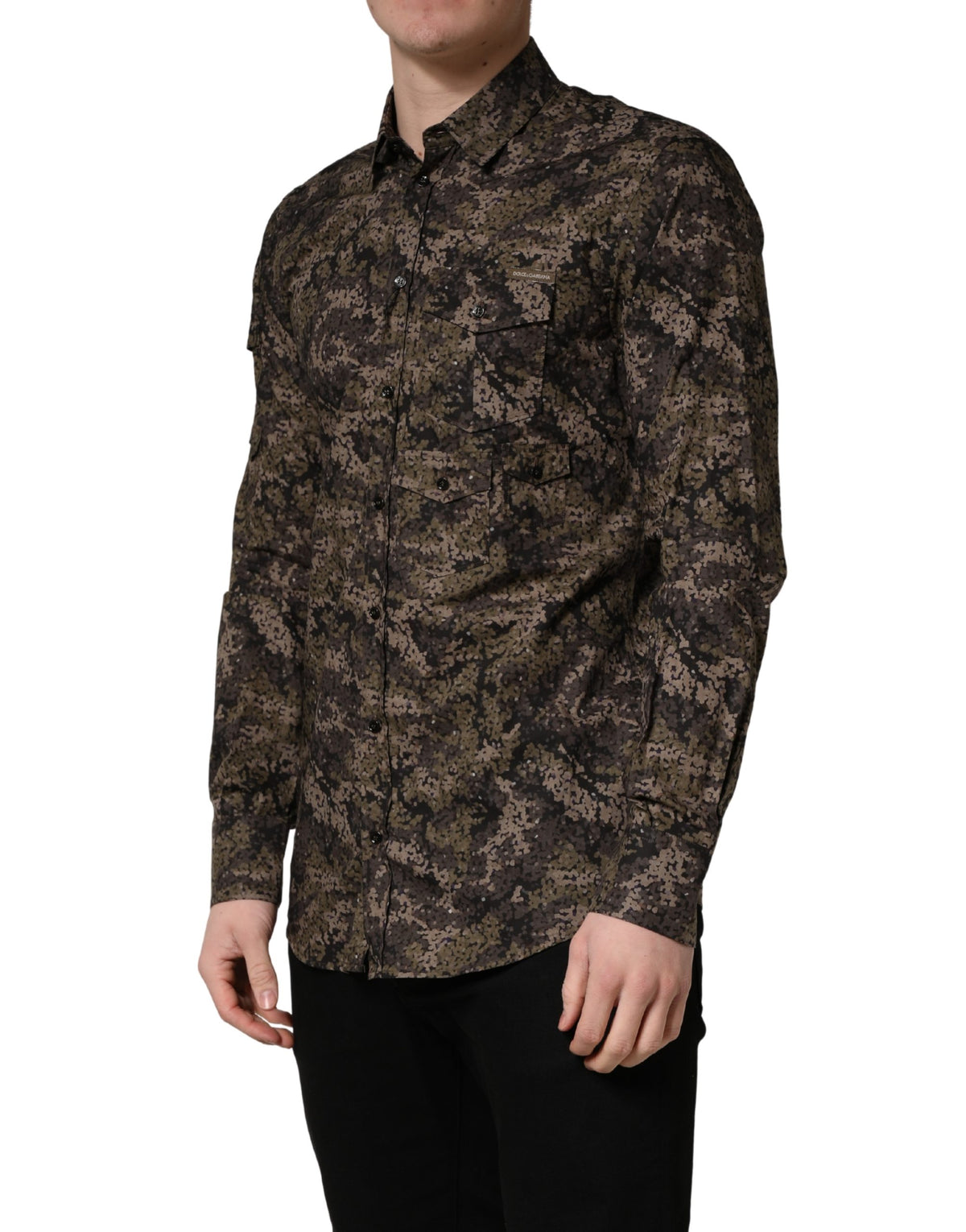 Dolce & Gabbana Brown Camouflage Long Sleeve Men Dress Shirt