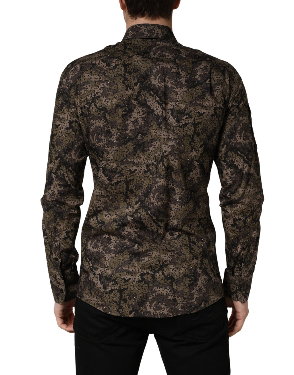 Dolce & Gabbana Brown Camouflage Long Sleeve Men Dress Shirt