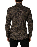 Dolce & Gabbana Brown Camouflage Long Sleeve Men Dress Shirt
