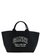 Ganni Black Recycled Cotton Tote Bag