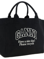 Ganni Black Recycled Cotton Tote Bag
