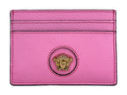 Versace Mini Medusa Pink Grainy Leather Slim Card Case Wallet