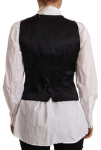 Dolce & Gabbana Black Button Down Sleeveless Vest Viscose Top
