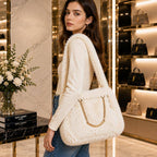 Solid Plush Faux Fur Shoulder Tote Bag: Black
