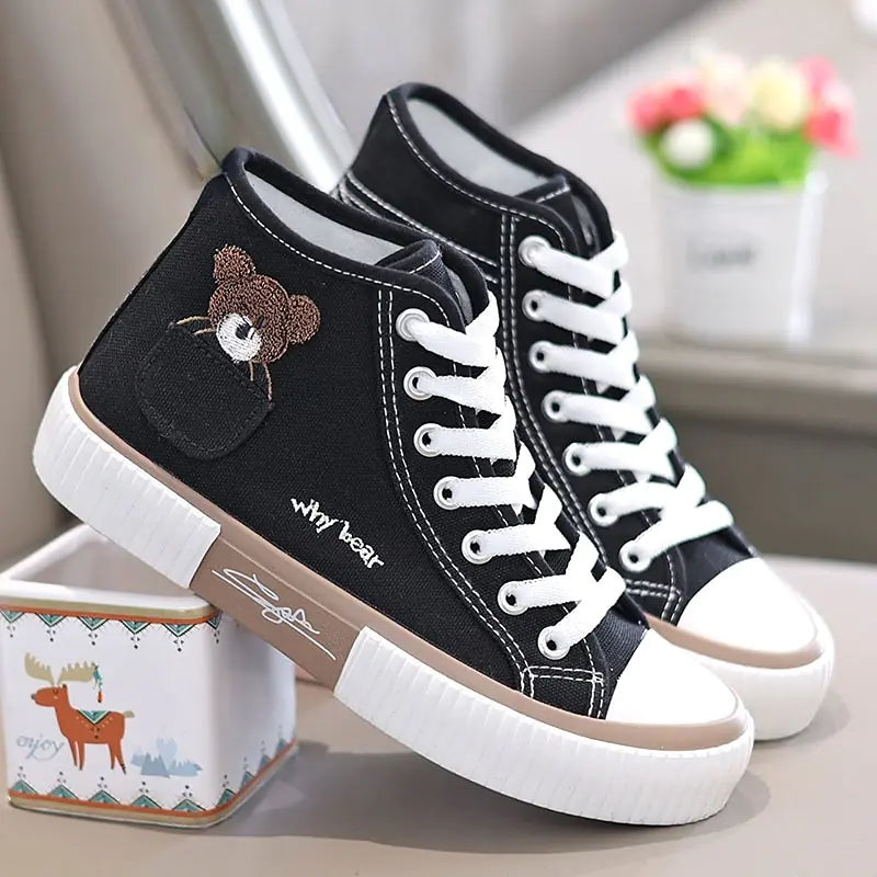 Women's High-Top Bear Pocket Canvas Sneakers