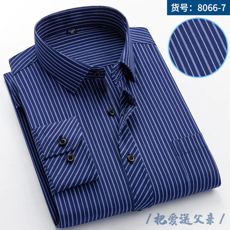 Men's Long Sleeve Business Casual Shirt - Navy Striped