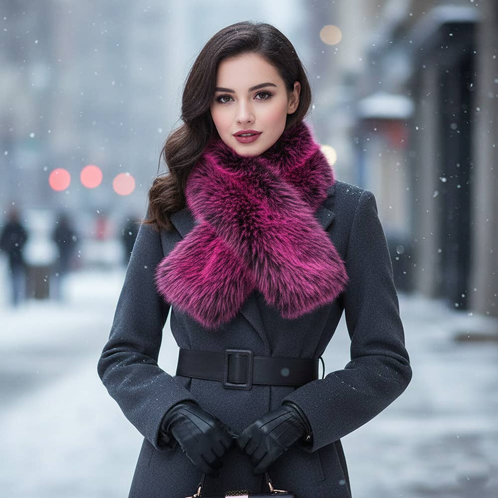 Plush Faux Fur Winter Scarf: Black