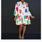 Loose Floral Print Long Sleeve V-Neck Maxi Dress