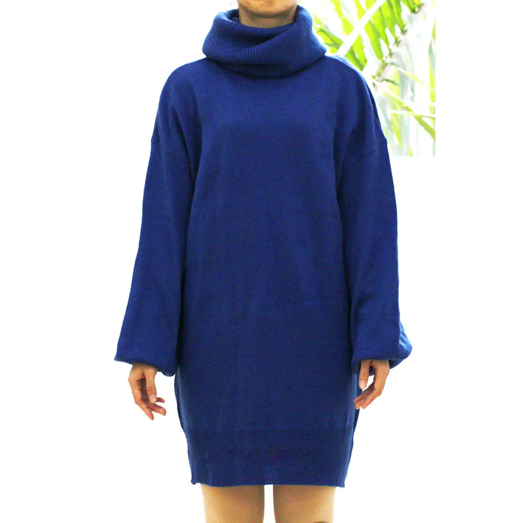 Autumn Warm Knitted Sweater Dress with Turtleneck