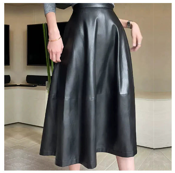 Autumn/Winter Women's Elegant A-Line Leather Skirt
