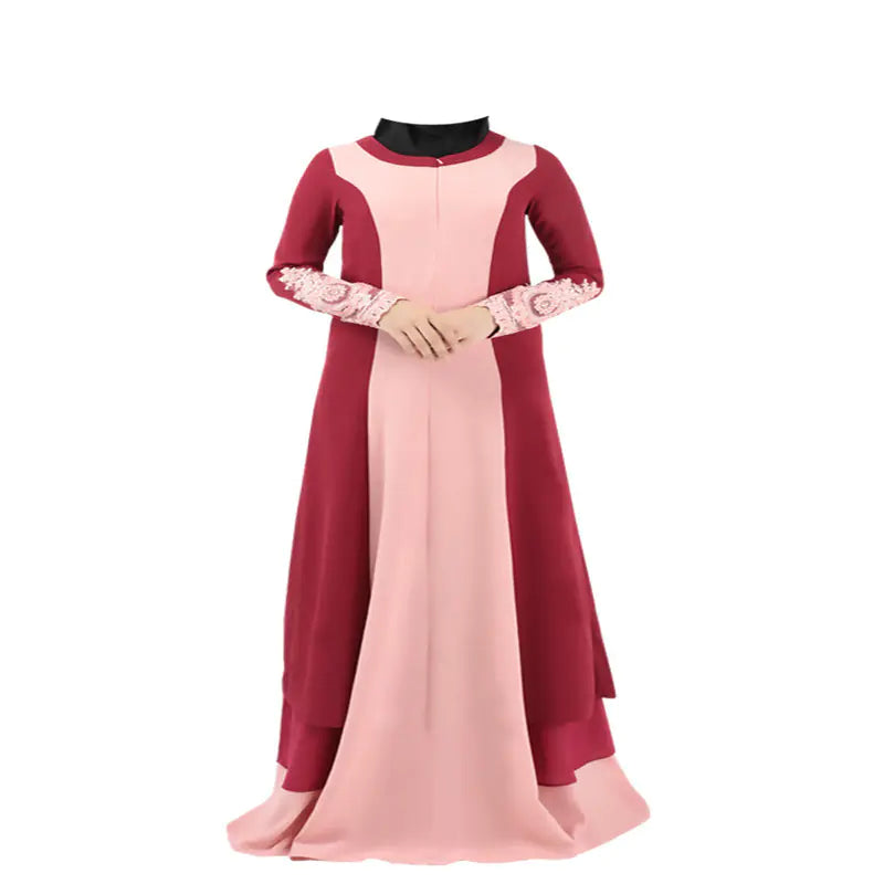 Plus Size Color Block Women's Robe Dress with Embroidery