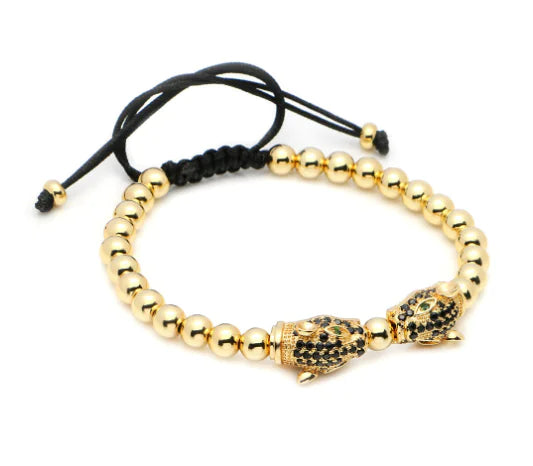 Animal Head Zircon Bracelet, Copper Bead Couple Set