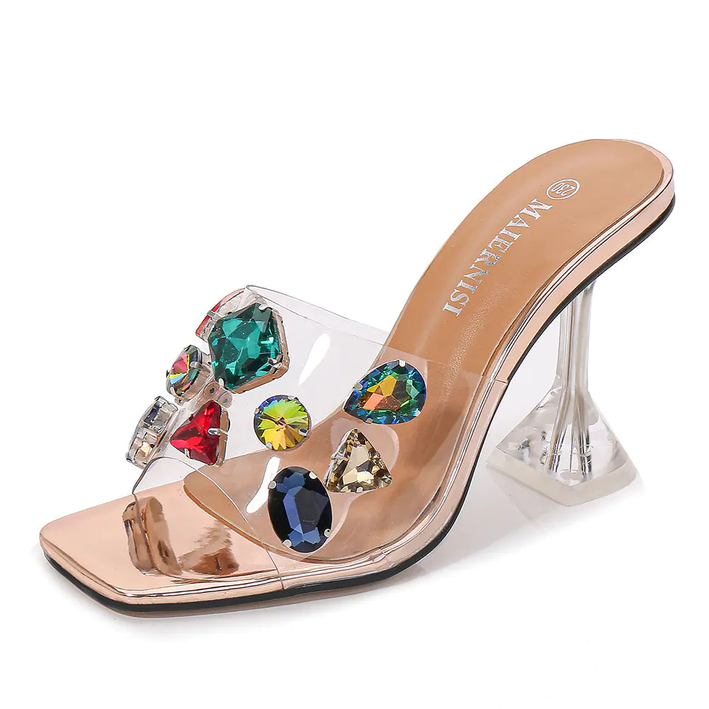 Sparkle Summer Heels With Glass Colored Diamonds