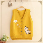 Autumn Loose Simple Knitted Sweater with Cat Embroidery