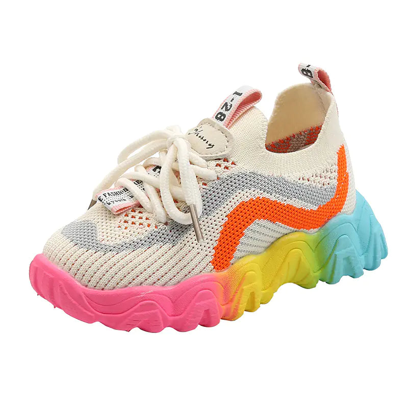 Fashionable Breathable Sneakers for Kids with Colorful Sole