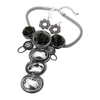 Bold Floral Accent Artistic Colorful Wire Coil Statement Necklace: Gray