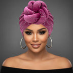Elegant Rhinestone Studded Knot Turban Hair Wrap: Pink