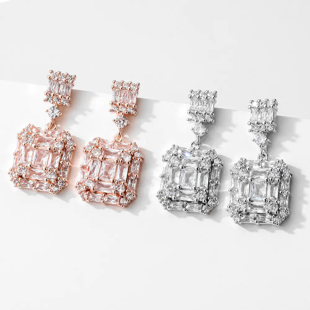RAKOL Vintage Geometric Square Zircon Earrings for Women