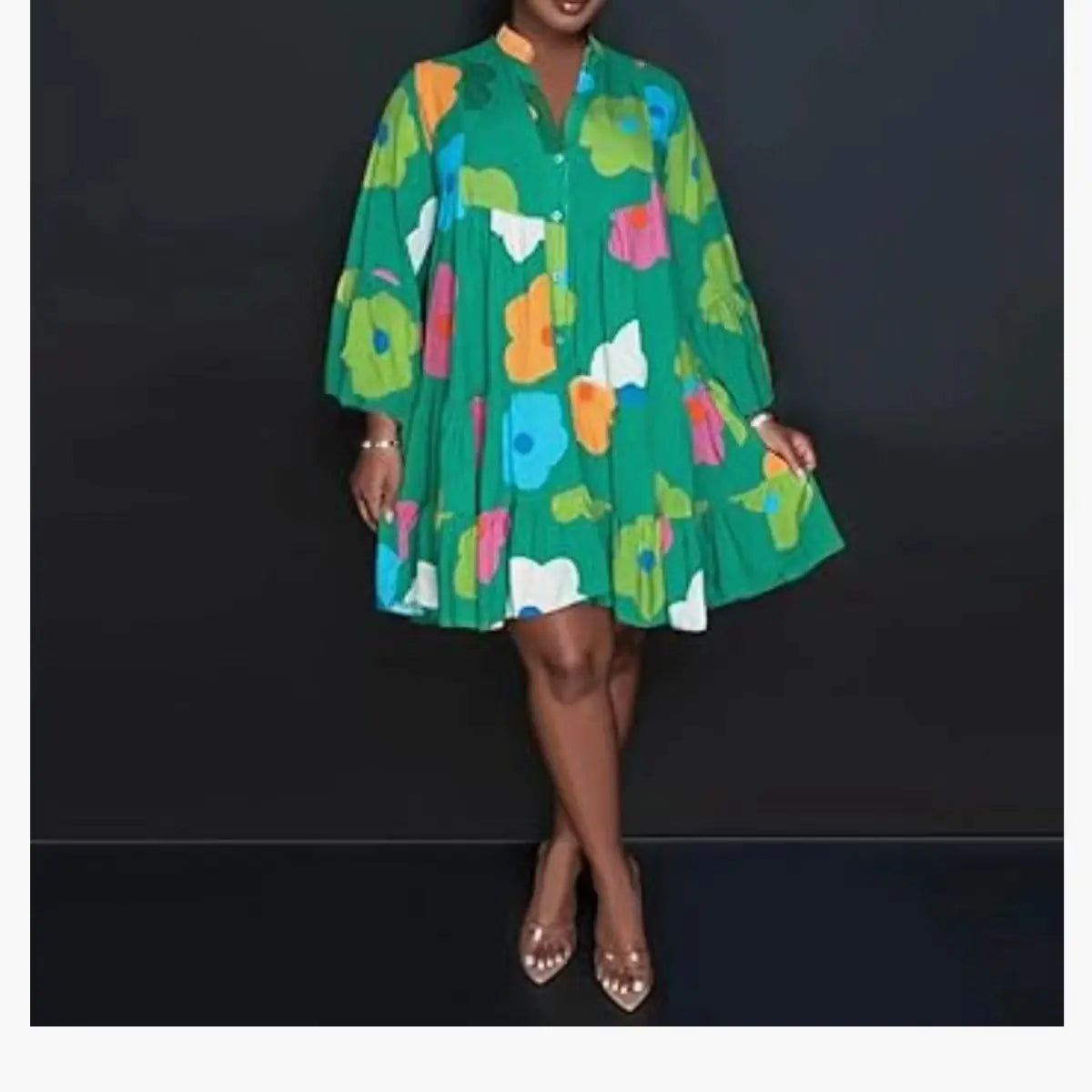 Loose Floral Print Long Sleeve V-Neck Maxi Dress