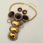 Bold Floral Accent Artistic Colorful Wire Coil Statement Necklace: Gray