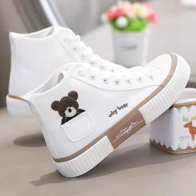 Women's High-Top Bear Pocket Canvas Sneakers