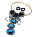 Bold Floral Accent Artistic Colorful Wire Coil Statement Necklace: Gray