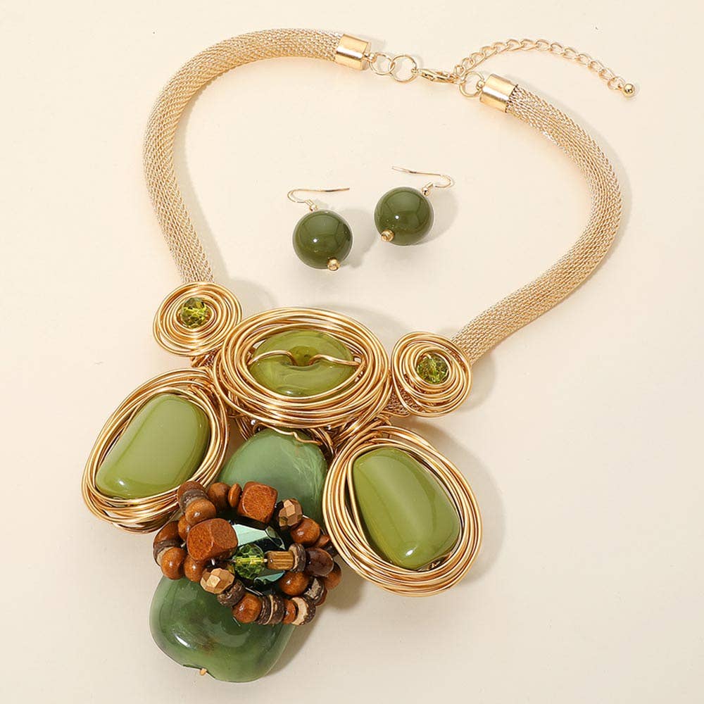 Bold Resin Beaded Wired Statement Necklace: Gold,Orange
