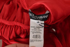 Dolce & Gabbana Red Button Down Belted Midi Satin Silk Dress