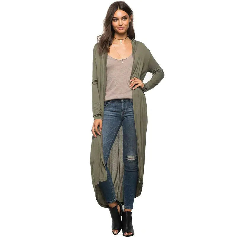 Long Sleeve Hooded Long Thin Coat