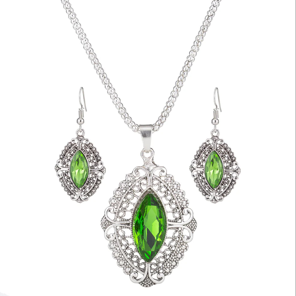 Geometric Crystal Wedding Bride Jewelry Set (Earrings & Necklace)