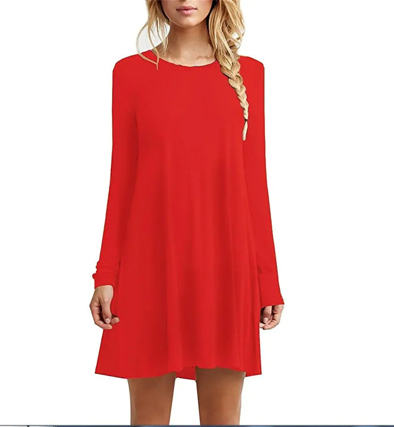 2020 Fall Winter Color Block Long Sleeve Dress (16 Colors)