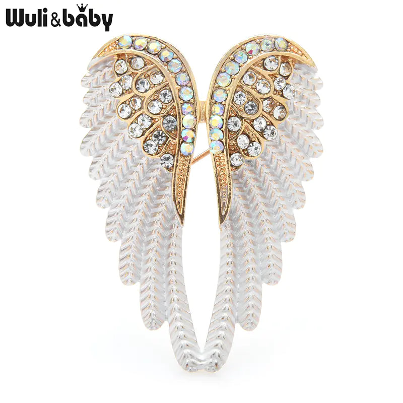 Three-Dimensional Diamond Angel Wing Brooch