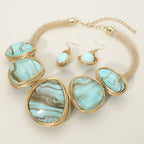 Bold Wire Wrapped Marbled Resin Link Statement Necklace: Yellow