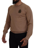 Dolce & Gabbana Beige Cashmere Crown Logo Pullover Sweater