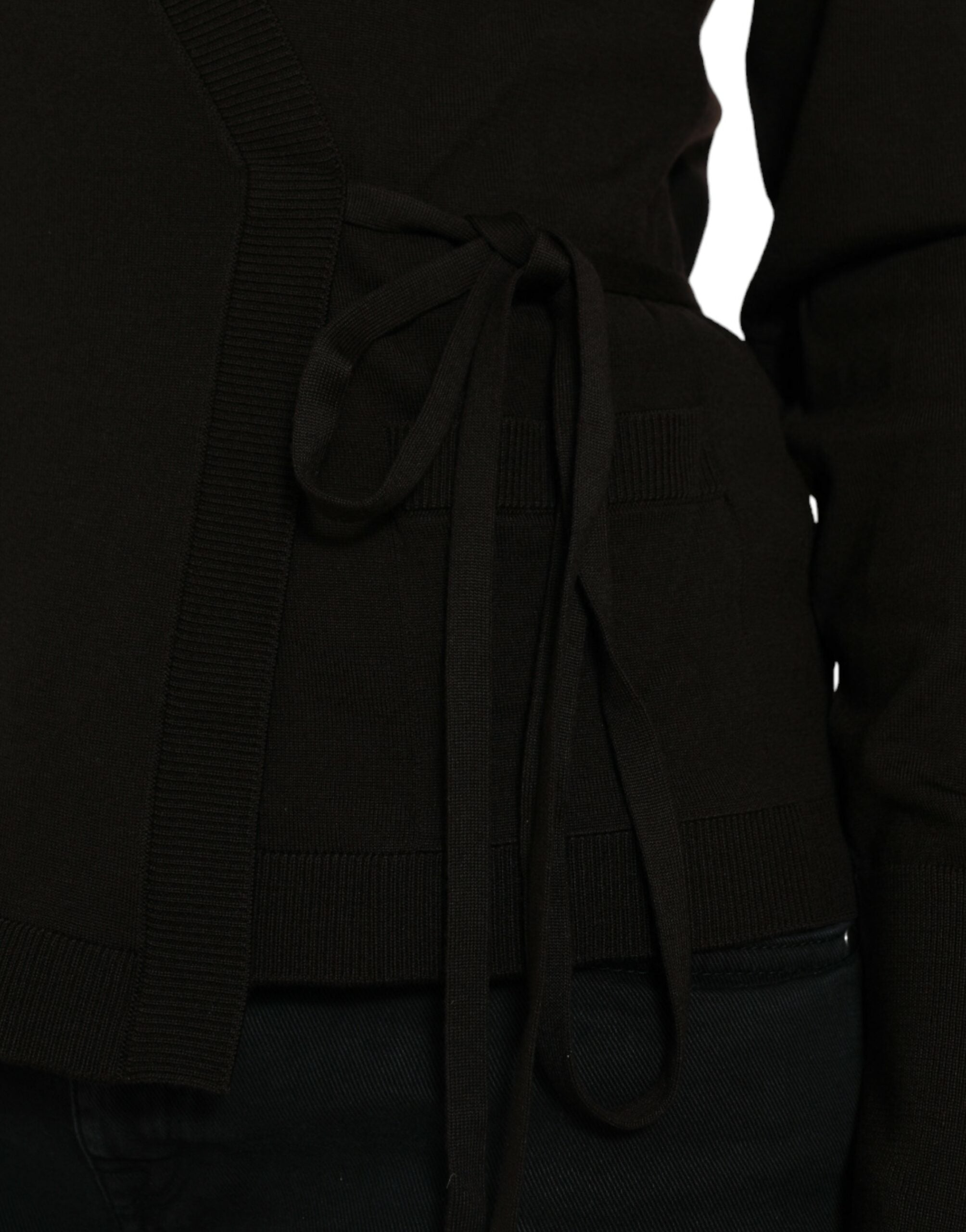 Dolce & Gabbana Black Wool V-neck Crossed Cardigan Sweater