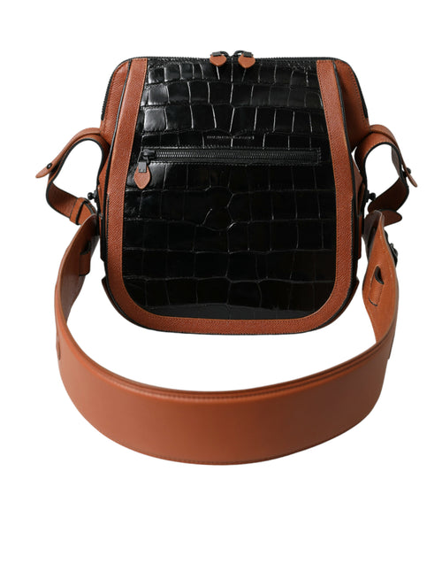 Balenciaga Sort Brun Eksotisk Skind Læder Vertikal Crossbody Taske