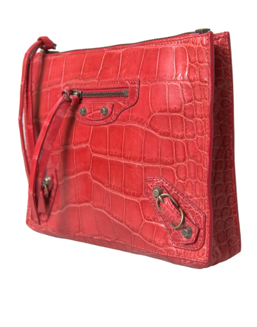 Balenciaga Czerwona Kopertówka ze Skóry Egzotycznej Classic Pouch Wristlet