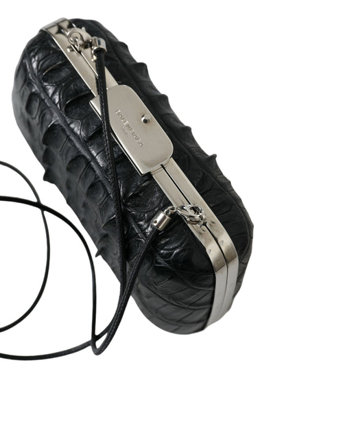 Balenciaga Sort Eksotisk Skind Læder Skuldertaske Crossbody Box Clutch Taske