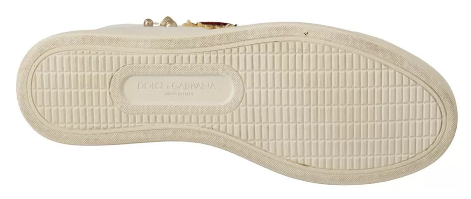 Dolce & Gabbana White Leather Gold Red Heart Sneakers Shoes