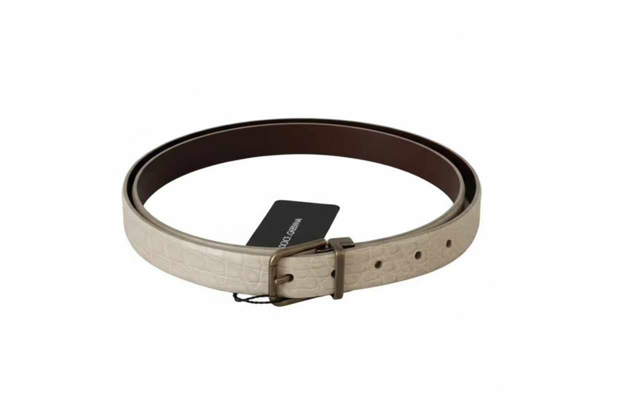 Dolce & Gabbana Cream Beige Gold Buckle Waist Leather Belt