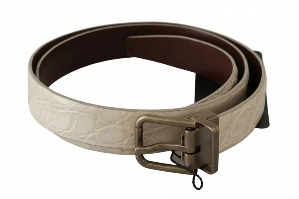 Dolce & Gabbana Cream Beige Gold Buckle Waist Leather Belt