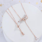 S925 Silver Bow Necklace with Diamond Accents for Women