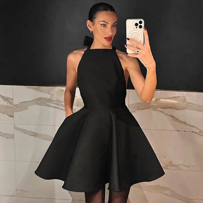 Black High Waist Sleeveless Suspender Skirt for Women