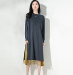 Loose Mid-length Knitted Dress with Tassels
