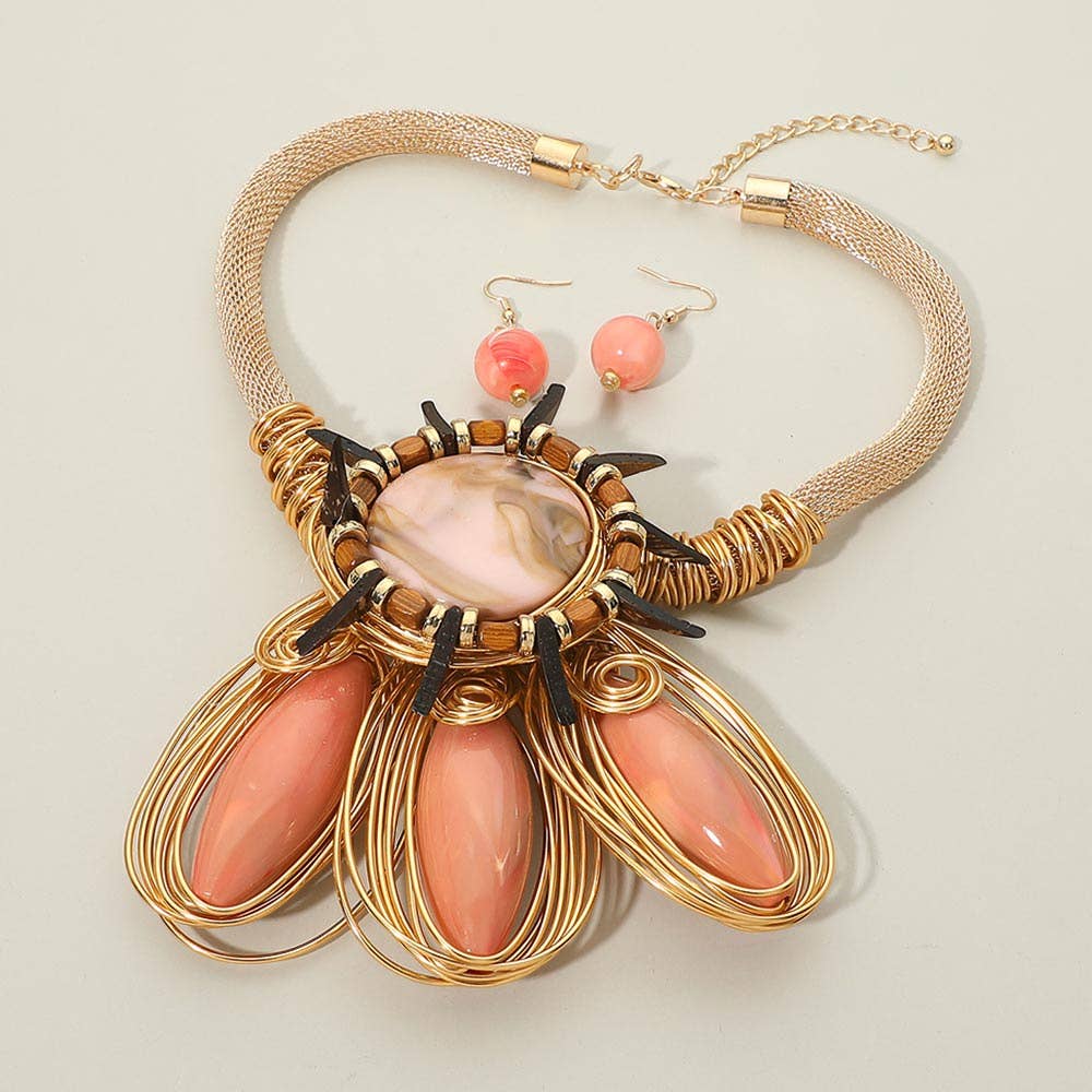 Bold Resin Wired Petal Bloom Statement Necklace: Gold,Yellow