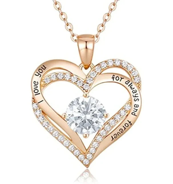 I Love You Double Heart Zircon Pendant Necklace