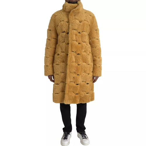 Bottega Veneta Gul Uld Lang Teddy Frakke Jakke