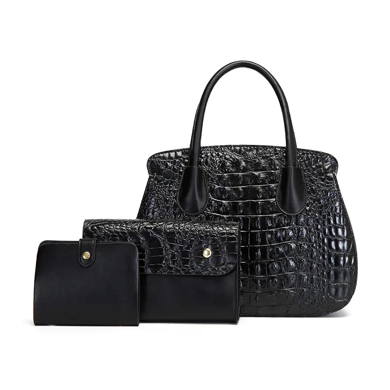 3Pcs Crocodile Embossed PU Leather Bag Set for Women